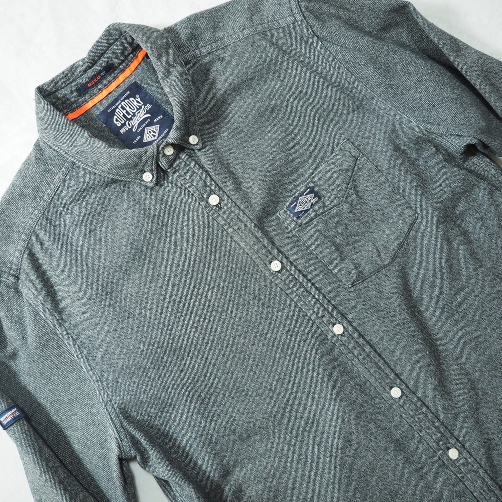 Superdry Sz M Men's Button-Down Shirt in Heather Gray 100% Cotton